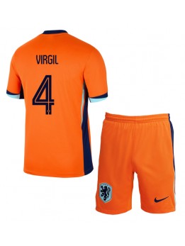 Niederlande Virgil van Dijk #4 Heimtrikotsatz für Kinder EM 2024 Kurzarm (+ Kurze Hosen)